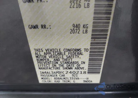 2015 Nissan Altima 2.5 Sv z USA, uszkodzony, nr VIN 1N4AL3AP0FC240218